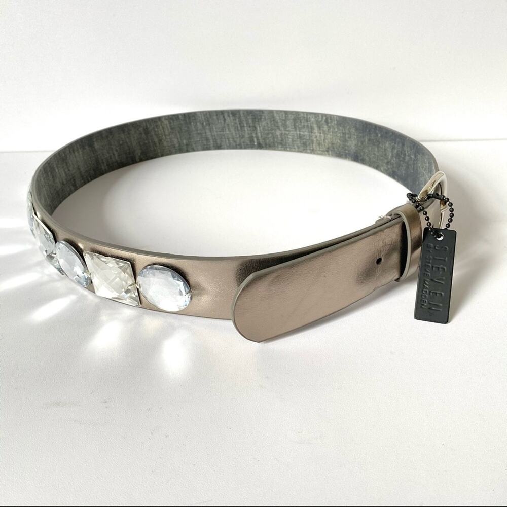 Steve by Steve Madden Silver Bejeweled Belt Medium